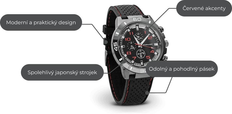 Sportovní hodinky Walker & Scott Sporty s červenými akcenty